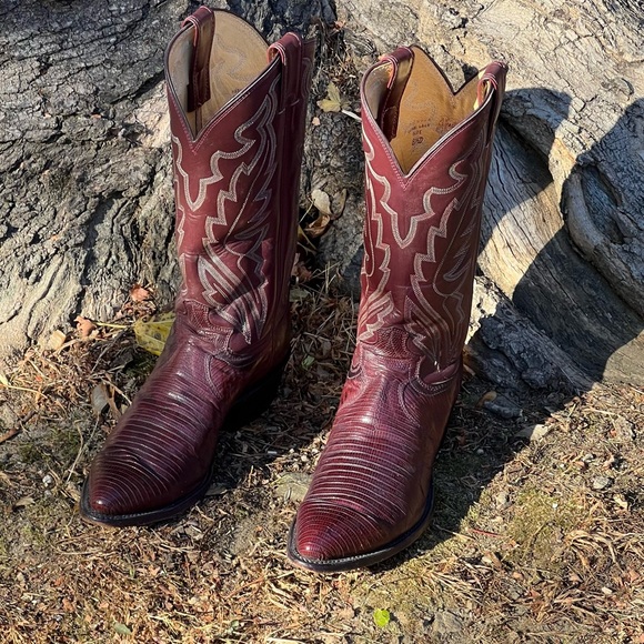 Men’s Vintage Justin Teju Lizard Burgundy Boots 8 ½ D - Picture 12 of 12